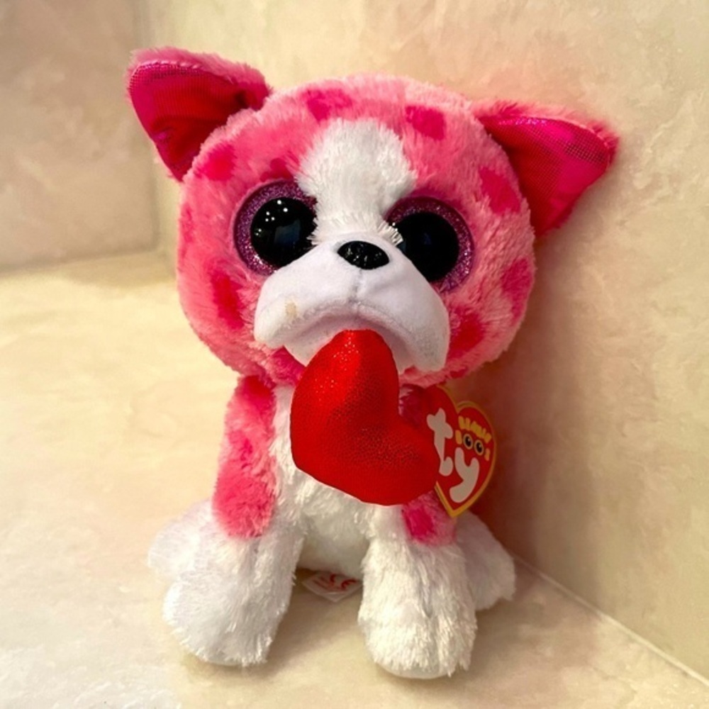 Beanie Boos Romeo Pink Dog with Heart Valentine's Day Love 6" Stuffed Animal NWT